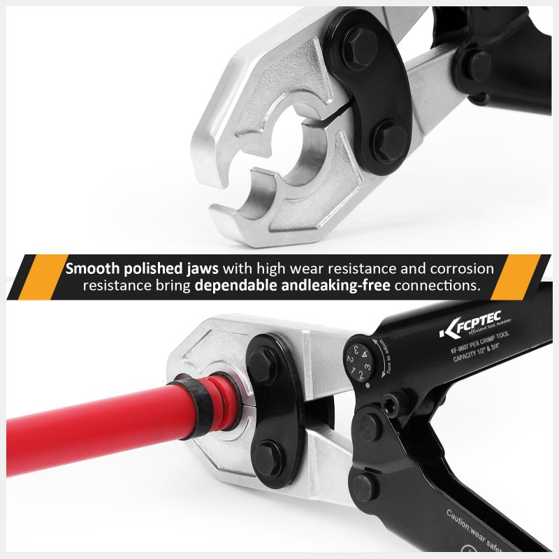 KF CPTEC 1/2'' & 3/4'' Combo PEX Crimping Tool for Copper Crimp Rings with Go/No-Go Gauge, Meets ASTM F1807 Standard, Durable Plumbing Tool - Image 4